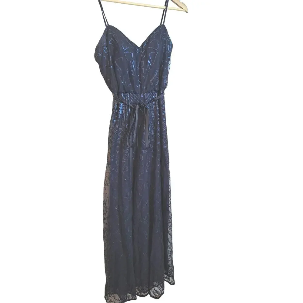 Angelina Faccenda Blue Sequence Geo Print Maxi Strappy Sz 10 - Picture 2 of 10